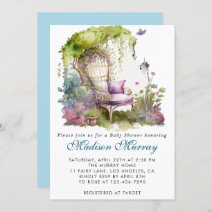 Invitation Chic Blue & Purple Floral Garden Chaise Baby showe