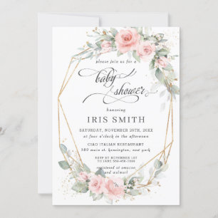 Invitation Chic Blush Floral Baby shower géométrique