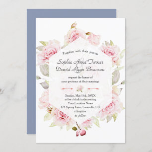 Invitation Chic Blush Floral géométrique Dusty Blue Mariage