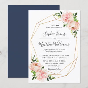 Invitation Chic Blush Floral Greenery Mariage de cadre géomét