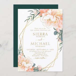 Invitation Chic Blush Gold Peach Emerald Green FlorMariage