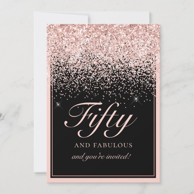 Invitation Chic Blush Parties scintillant rose 50 et Fabuleux (Devant)