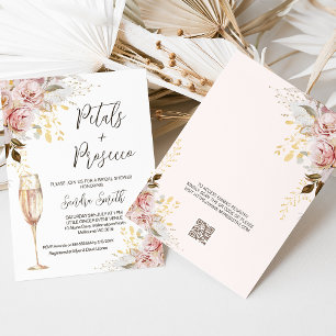 Invitation Chic Blush Petals Prosecco QR Code Fête des mariée