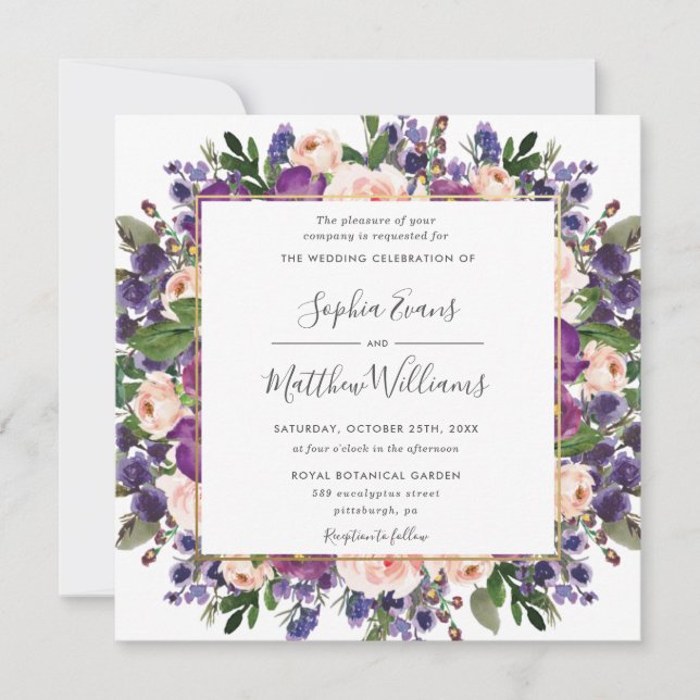 Invitation Chic Blush Plum Lavender Purple FlorMariage (Devant)