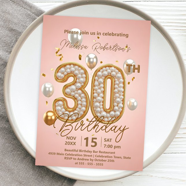 Invitation Chic Blush rose et brillant or 30e anniversaire (Créateur téléchargé)