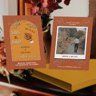 Invitation Chic Bohème Terracotta Rouille Orange Brûlé Rétro 