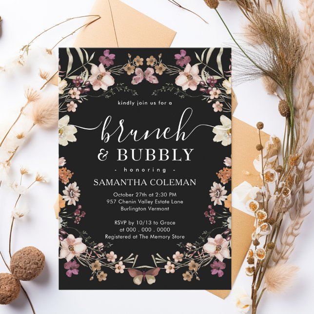 Invitation Chic Boho Black Brunch et Bubbly Fête des mariées (Créateur téléchargé)