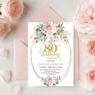 Invitation Chic Boho Blush Floral Minimal 80e Anniversaire