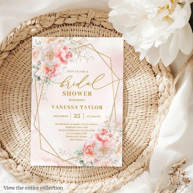 Invitation Chic Boho Blush Parties scintillant or rose Fête d (Chic Boho Blush Pink Gold Glitter Bridal Shower Invitation)