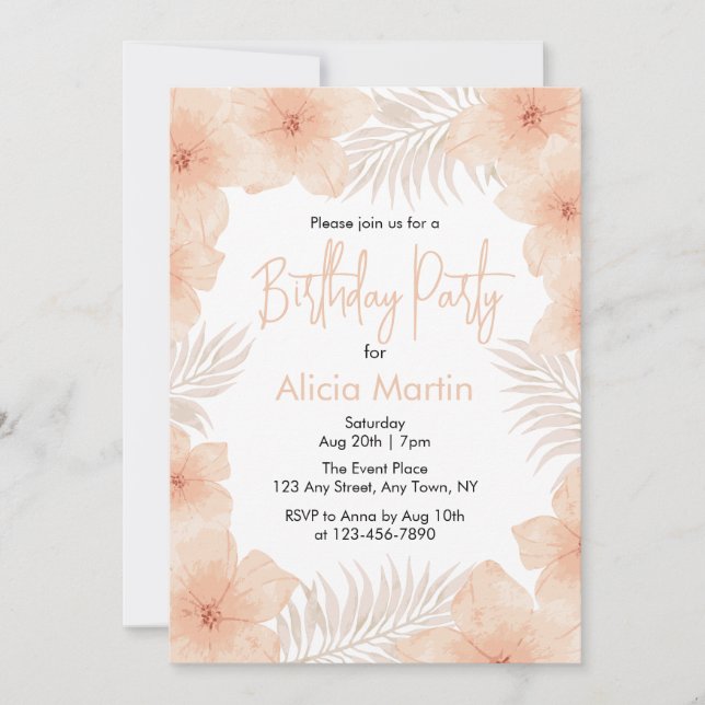 Invitation Chic Boho Dusty Flush Palm Leaf Anniversaire (Devant)