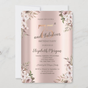 Invitation Chic Boho Flowers Rose Gold 75e anniversaire