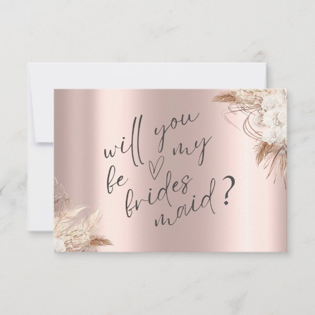 Invitation Chic Boho Flowers Rose Gold Bridesmaid Card (Devant)