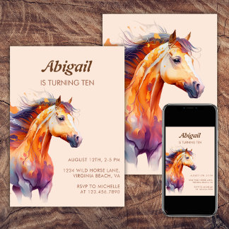 Invitation Chic Boho Horse Beige Brown Pony fête d'anniversai