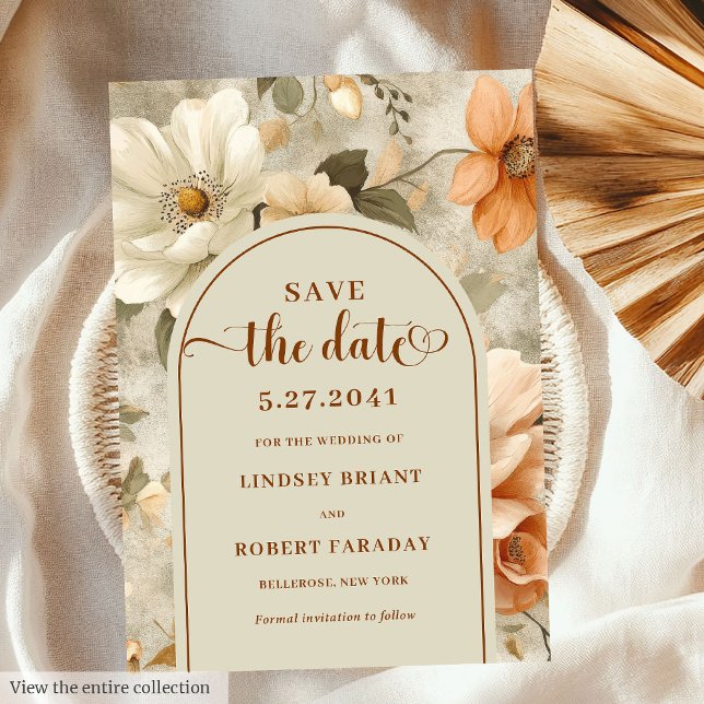 Invitation Chic Boho Neutre Beige Olive Floral Enregistrer la (Chic Boho Neutral Beige Olive Floral Save Date)