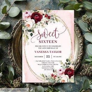 Invitation Chic Boho Rouge Bourgeon Rose Burgundy