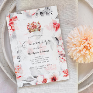 Invitation Chic Boho Rouge Floral Quinceañera