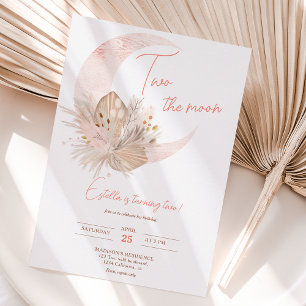 Invitation Chic boho rustique pampa lune florale 2e anniversa