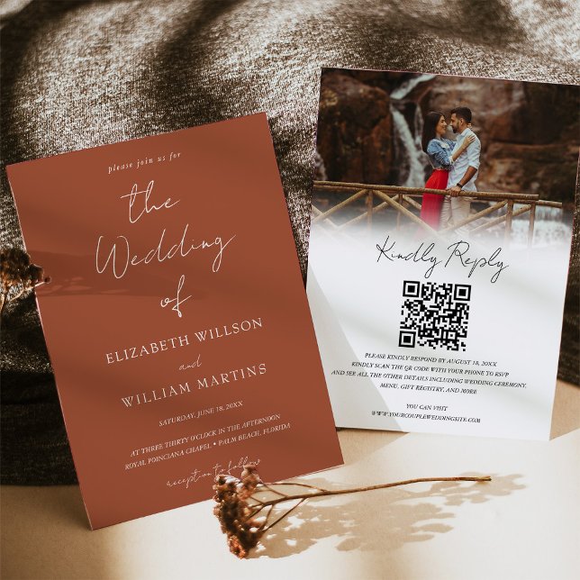 Invitation Chic Boho Terracota QR Code RSVP Mariage photo (Créateur téléchargé)