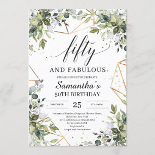 Invitation Chic Boho verdure feuillage or cinquante et fabule