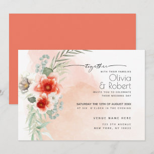 Invitation Chic Bold Aquarelle Fleurs de corail écarlate