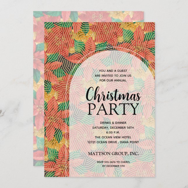 Invitation Chic Bold Poinsettias Noël Party (Devant / Derrière)