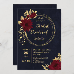 Invitation Chic bordeaux et or marine nuptiale douche