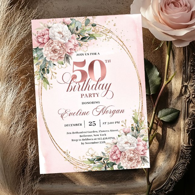 Invitation Chic Botanical Blush 50th Birthday Party Invites (Chic Botanical Blush 50th Birthday Party Invitation)