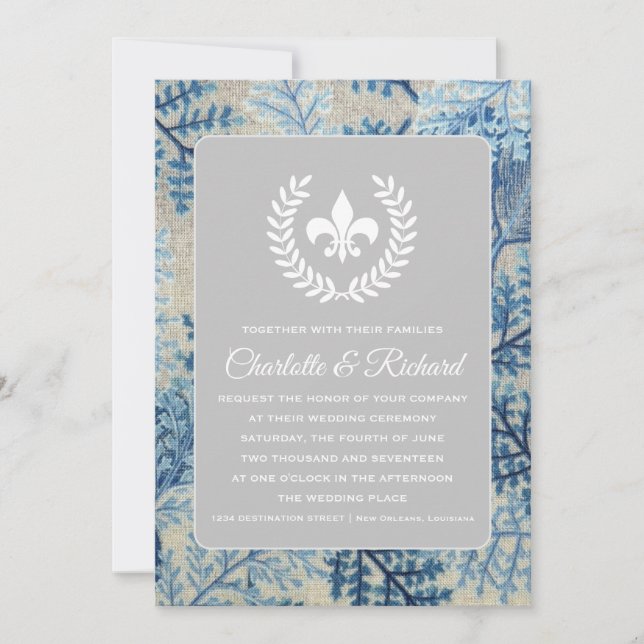 Invitation Chic Botanique & Marine Floral Fleur De Lis (Devant)