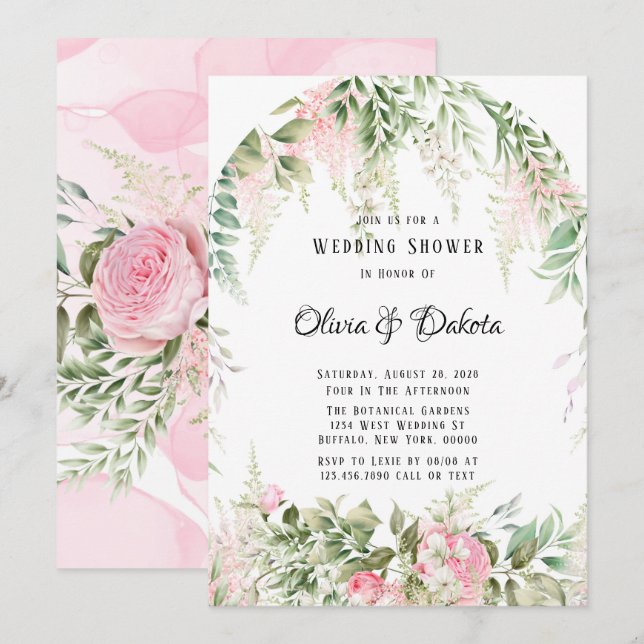 Invitation Chic Botanique Rose Wisteria Wedding shower Floral (Devant / Derrière)
