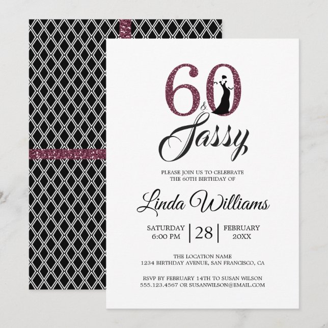 Invitation Chic Bourgogne 60 et Sassy | 60e fête d'anniversai (Devant / Derrière)