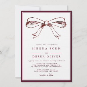 Invitation Chic Bourgogne Élégant Mariage main tiré