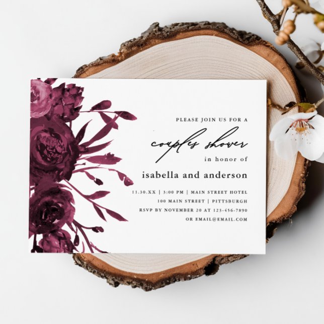 Invitation Chic Bourgogne Floral Mariage Couples Douche (Créateur téléchargé)