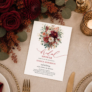 Invitation Chic Bourgogne Or Floral automne bohème enterremen