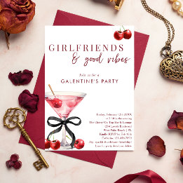 Invitation Chic Bow Cherry Martini Galentines Dinner Party