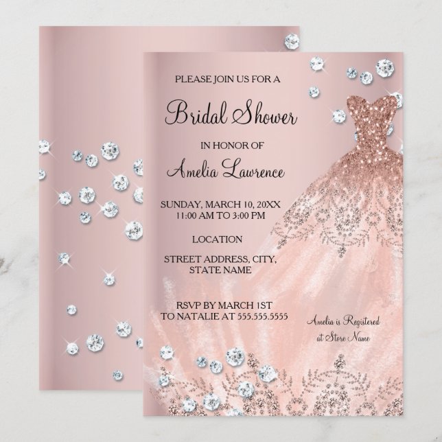 Invitation Chic Bride robe rose rousse Fête des mariées diama