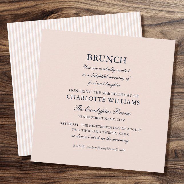 Invitation Chic Brunch fête d'anniversaire Formel Elégant ros (Créateur téléchargé)