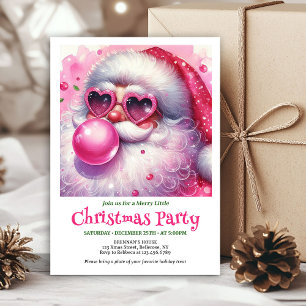 Invitation Chic bubble gum rose Santa Noël aquarelle