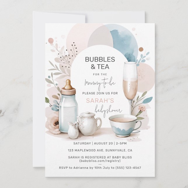 Invitation Chic Bubbles & Tea Baby shower (Devant)
