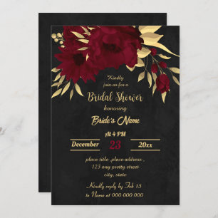 Invitation Chic burgundy et doré noir nuptiale douche