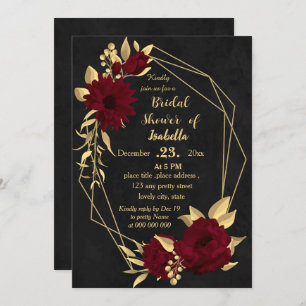Invitation Chic burgundy et doré noir nuptiale douche