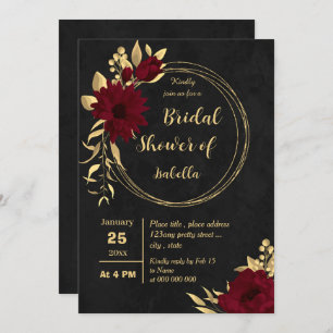 Invitation Chic burgundy et doré noir nuptiale douche