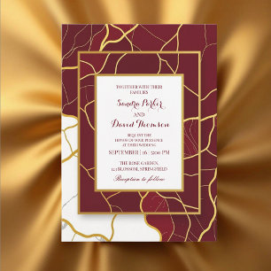 Invitation Chic Burgundy Gold Agate Marbre moderne Mariage