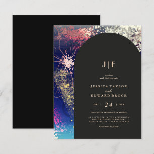 Invitation Chic Burgundy Gold Blue Botanical Carré Mariage
