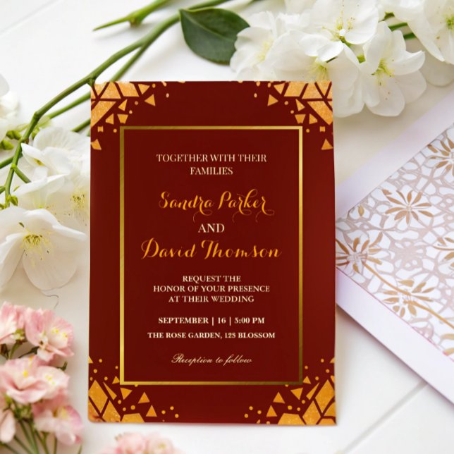 Invitation Chic Burgundy Gold parties scintillant Moderne Mar (Créateur téléchargé)