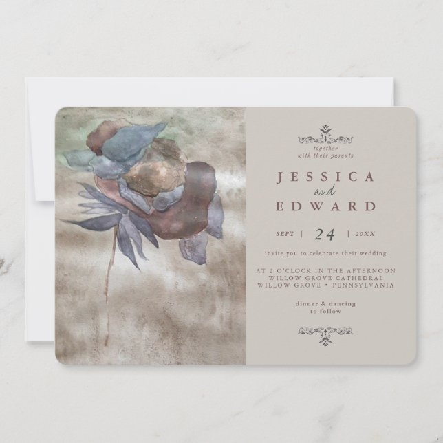 Invitation Chic Burnt Ombre Aquarelle Florale Mariage Photo (Devant)
