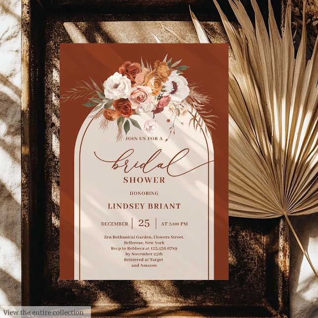 Invitation Chic Burnt Orange Pampas Grass Boho Fête des marié (Chic Burnt Orange Pampas Grass Boho Bridal Shower)