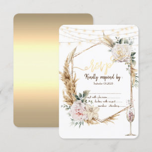 Invitation Chic Cadre Doré Floral Verre à Champagne RSVP