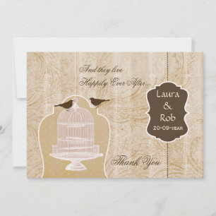 Invitation Chic cage d'oiseau brun, Merci inséparable
