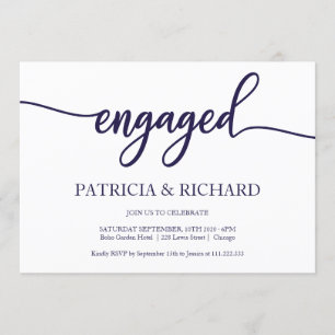 Invitation Chic Calligraphie Marine Blue White Engagement Par