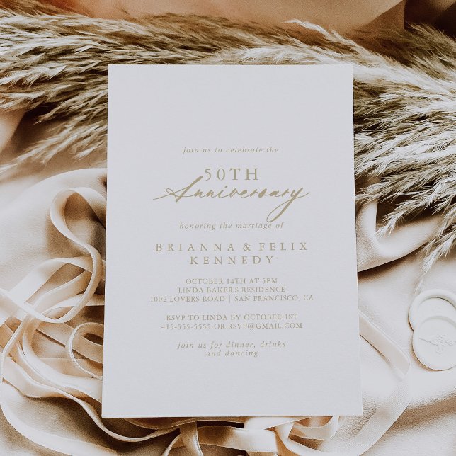 Invitation Chic Calligraphie Or 50e Anniversaire de Mariage  (Créateur téléchargé)